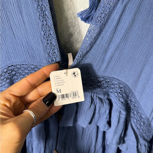 NWT Free People Endless Summer Paradiso Lace-Trimmed Ruffled Blue Stone Dress - Picture 9 of 9
